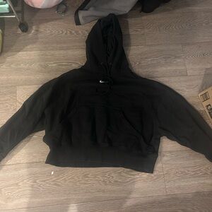 Nike Black Cropped Hoodie Sweatshirt with Small White Swoosh